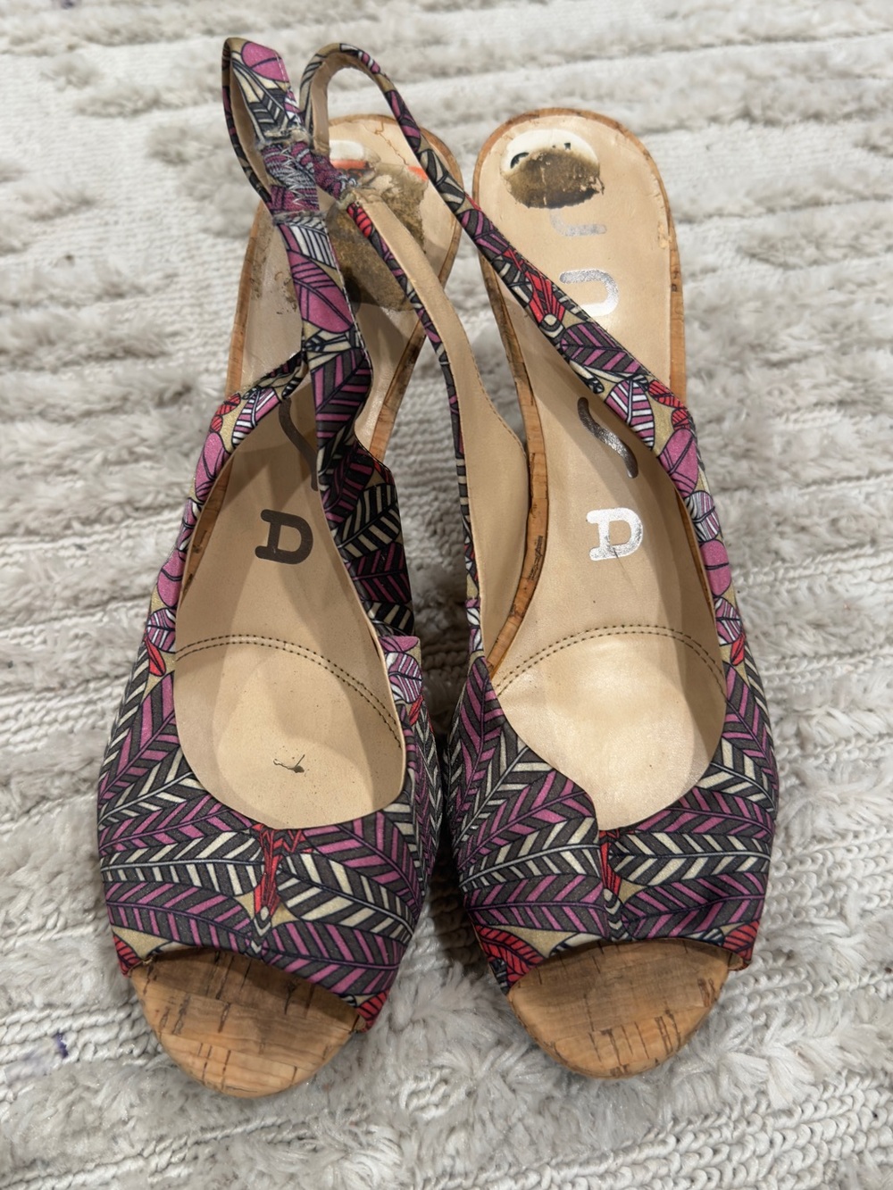 Unisa Pink Patterned Slingback Peep-Toe Wedges